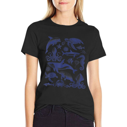 Ocean Wildlife Vintage Shark Turtle Octopus Graphic  Versatile T-Shirt