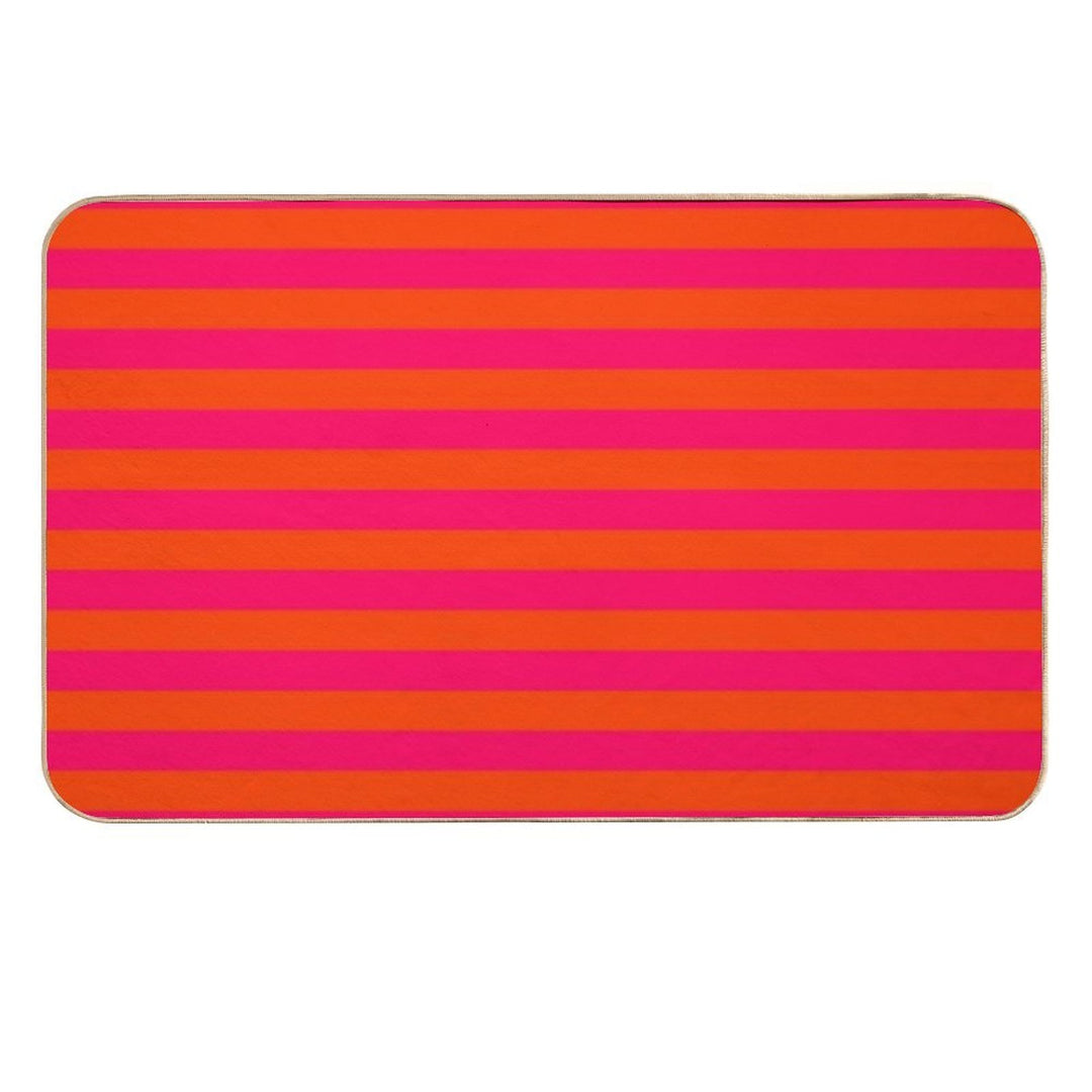 Orange Pop And Hot Neon Pink Horizontal Stripes  Fade-Resistant Bath Mat