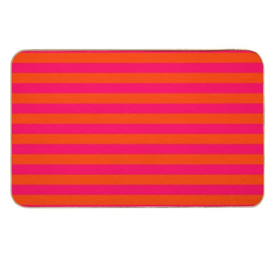 Orange Pop And Hot Neon Pink Horizontal Stripes  Fade-Resistant Bath Mat