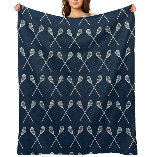 Lacrosse Crossed Sticks - Navy Durable Throw Blanket