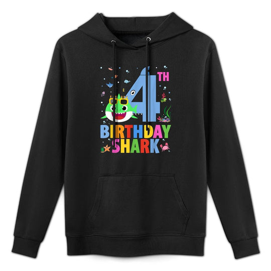 Funny 4th Birthday Shark 4 Year Old Birthday Boy Girl Party All-Day Comfort Hoodie