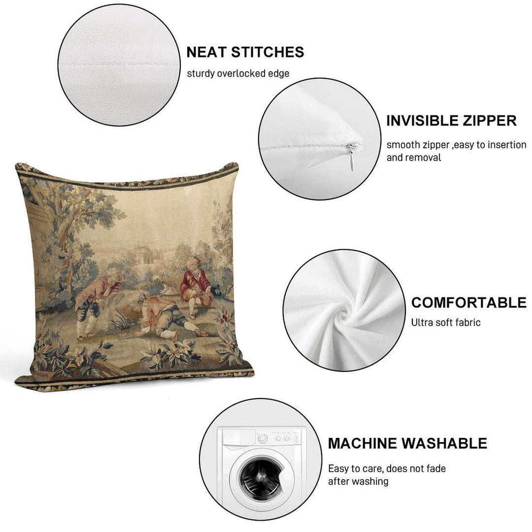 Aubusson  Antique French Tapestry Print Soft High-Density Material Throw Pillow