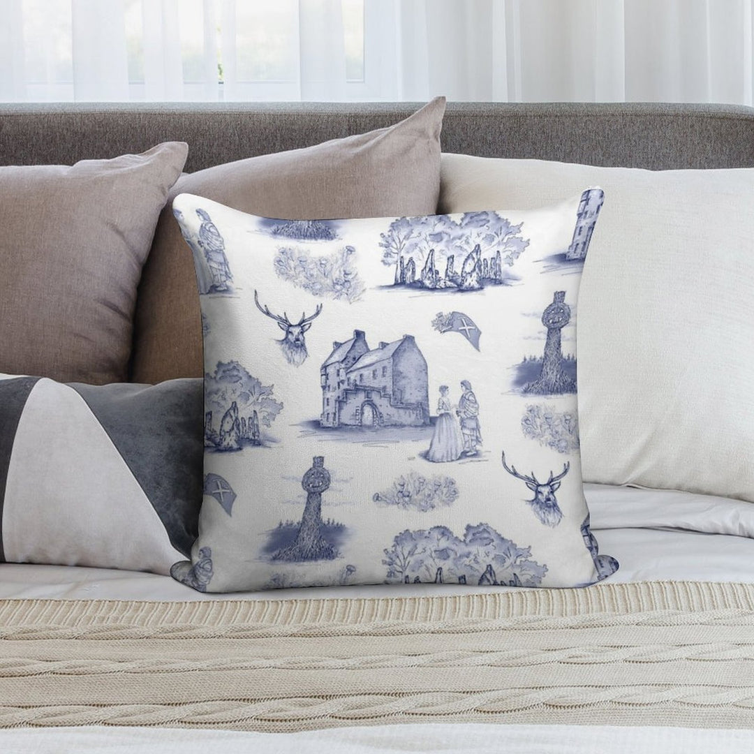 Highlander Toile in Blue Soft Washable Throw Pillow