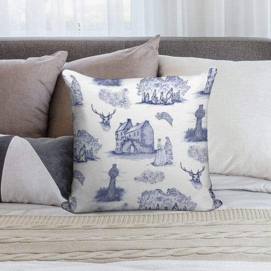 Highlander Toile in Blue Soft Washable Throw Pillow
