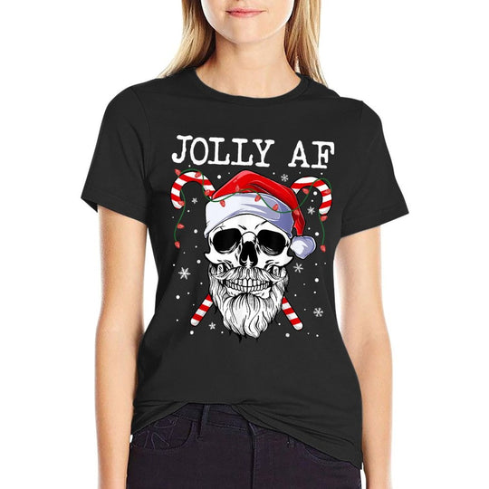 Jolly Af Christmas Skull Santa Hat Happy Xmas Holidays Retro  Lightweight T-Shirt
