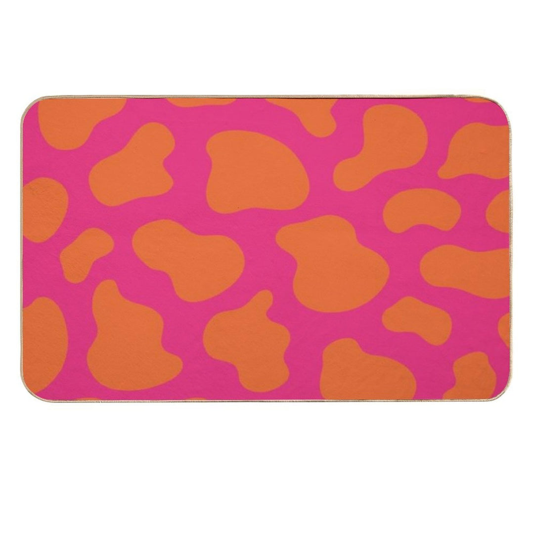 Cow Skin Texture Orange Pop And Hot Neon Pink  Dirt-Trapping Bath Mat