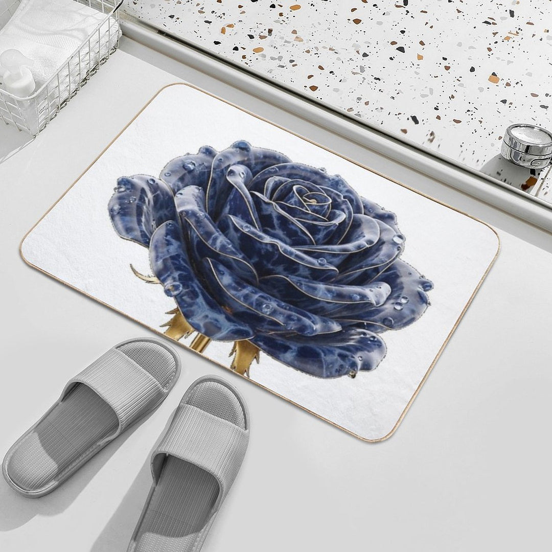 Blue Lapis Lazuli Rose with Golden Tiger Leaves  Easy To Clean Bath Mat
