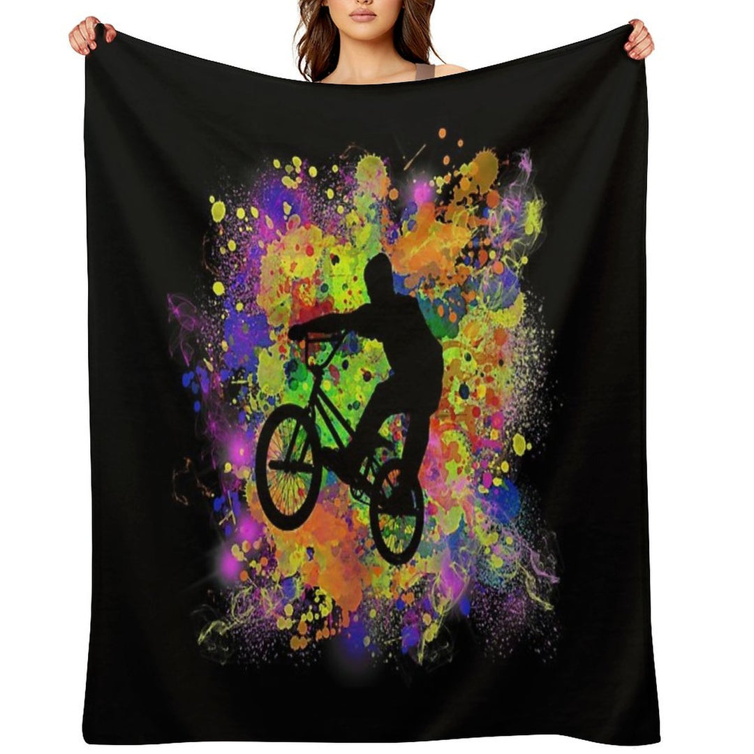 Extreme Sports BMX Bike Coloured Splash Illustration Shrink-resistant Throw Blanket