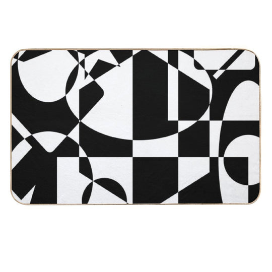 Mid Century Modern Abstract Geometric Shapes - Black White  Easy To Clean Bath Mat