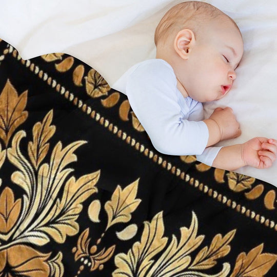 Oriental Vintage Damask Ornament - Black And Gold All-season Throw Blanket