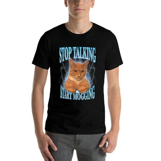 Stop Talking, Start Mogging Funny Cat Meme Mog Men Women Kids  Summer-ready Fabric T-Shirt