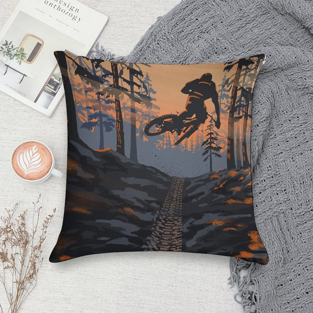 Retro Styled Mountain Biking Dirt Jumper Sunset Soft Warmth Comfort Throw Pillow