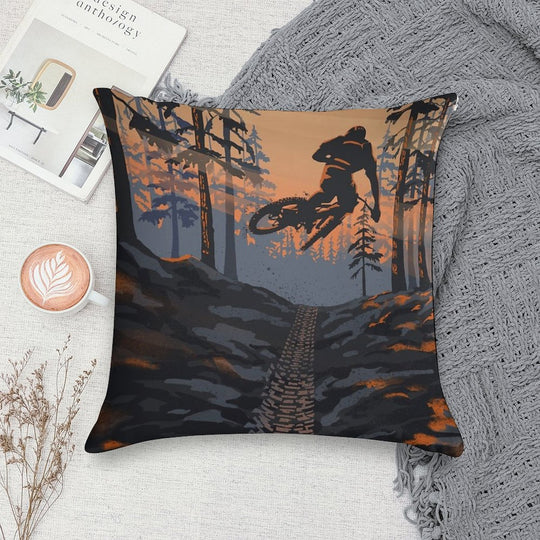 Retro Styled Mountain Biking Dirt Jumper Sunset Soft Warmth Comfort Throw Pillow