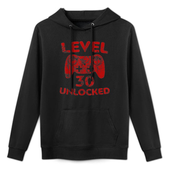 Level 30 Unlocked  Video Gamer 30th Birthday Funny Idea Medium-Weight Fabric Hoodie