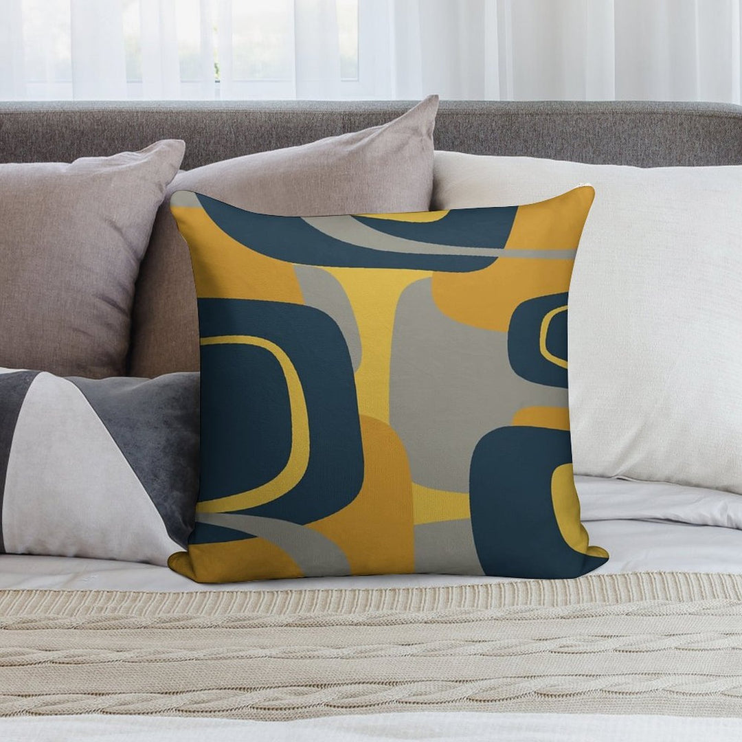 Mid Century Modern Retro Abstract Pattern in Navy Blue, Mustard Yellow, And Gray Soft Warmth Comfort Throw Pillow