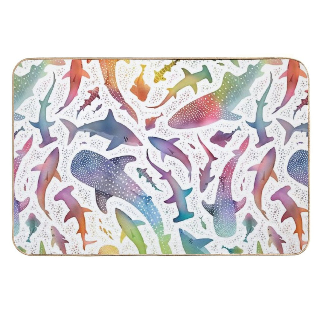 Rainbow Shark Ocean on White  High-Traffic Bath Mat