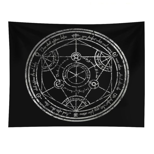Human Transmutation Circle - Silver Grunge Tapestry