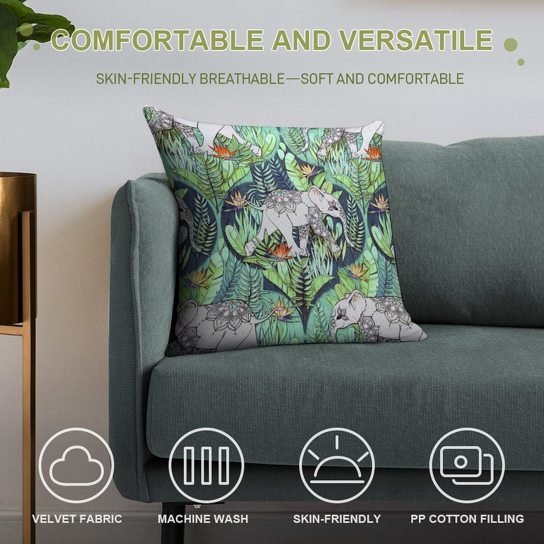 Little Elephant on A Jungle Adventure – Faded Vintage Version Soft Washable Throw Pillow
