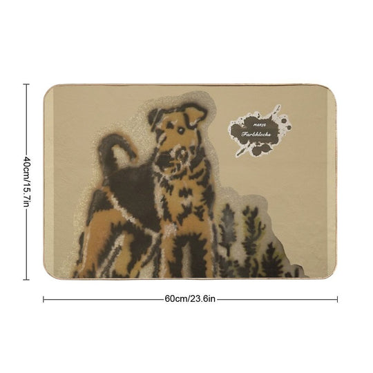 An Airedale Terrier Stands in The Meadow  Stain-Proof Bath Mat