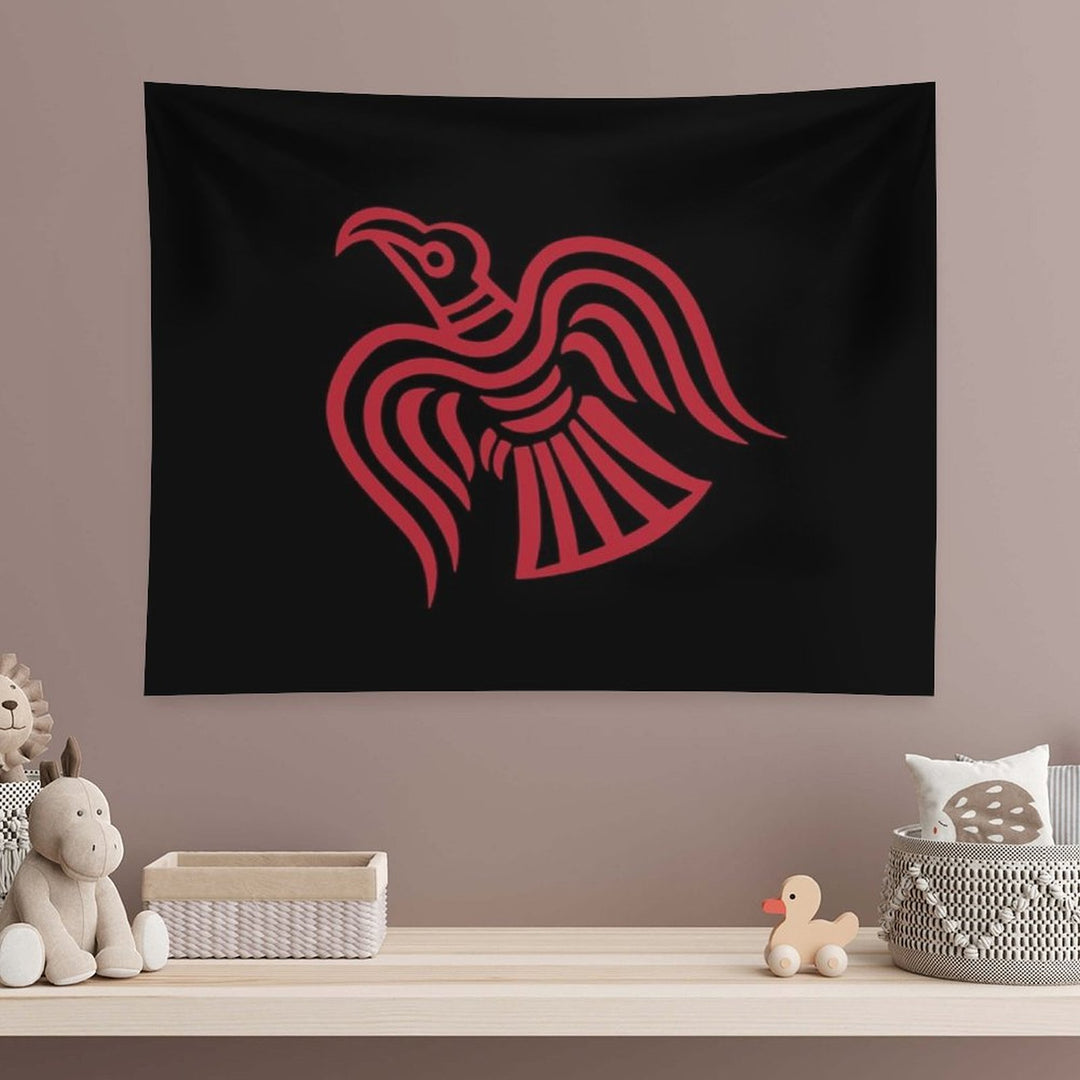 Norse Viking Raven of Odin Red Tapestry