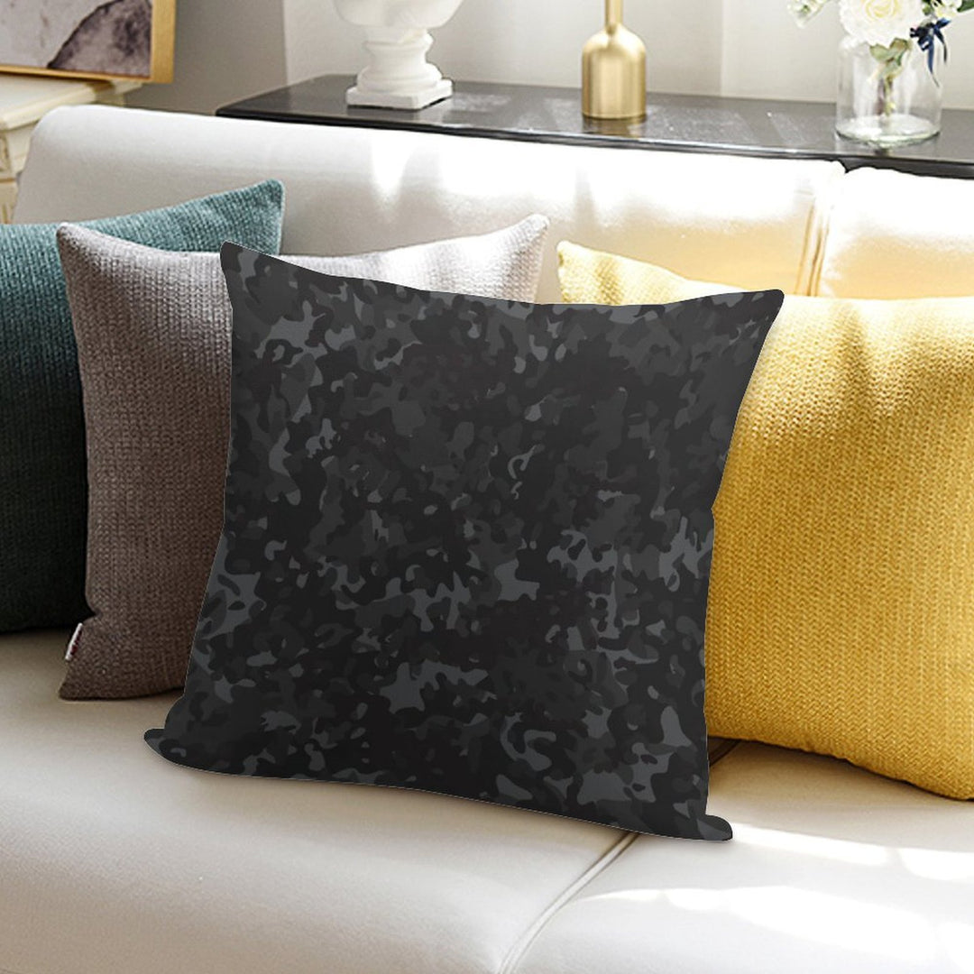 Charcoal Camouflage Black Grey Night Camo Soft Short Plush Fabric Throw Pillow