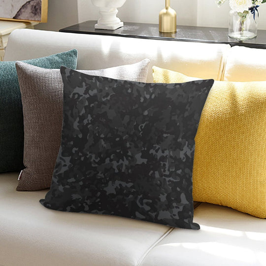 Charcoal Camouflage Black Grey Night Camo Soft Short Plush Fabric Throw Pillow