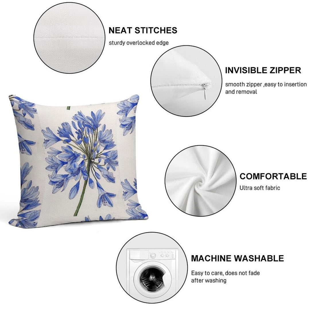 Agapanthus Flower Watercolour Painting Soft Hidden Zipper Throw Pillow