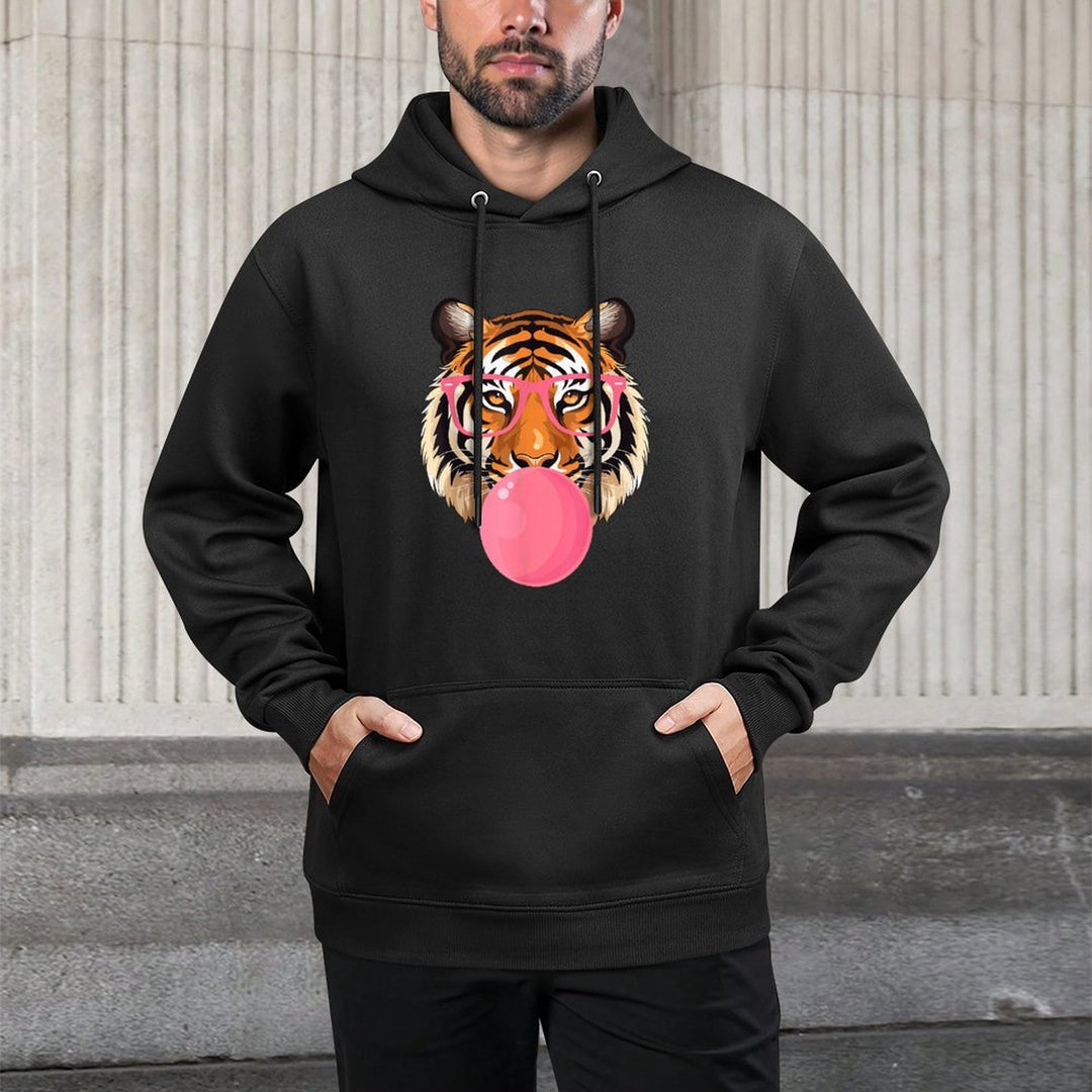 Funny Tiger Glasses Blowing Bubble Gum Cute Tiger Face Shape Retention Hoodie