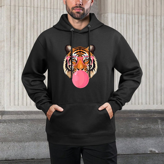 Funny Tiger Glasses Blowing Bubble Gum Cute Tiger Face Shape Retention Hoodie