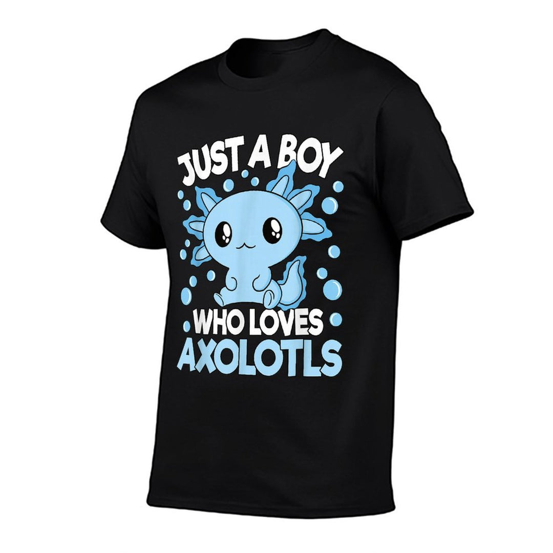 Just A Boy Who Loves Axolotls Blue Kawaii Axolotl Boys Kids Comfortable T-Shirt