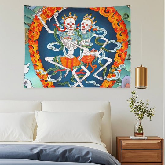 Citipati Tibetan Buddhist Thangka - Dancing Skeletons - Poster Tapestry