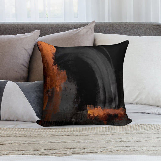 Black Orange Abstract Soft Skin-Friendly Throw Pillow