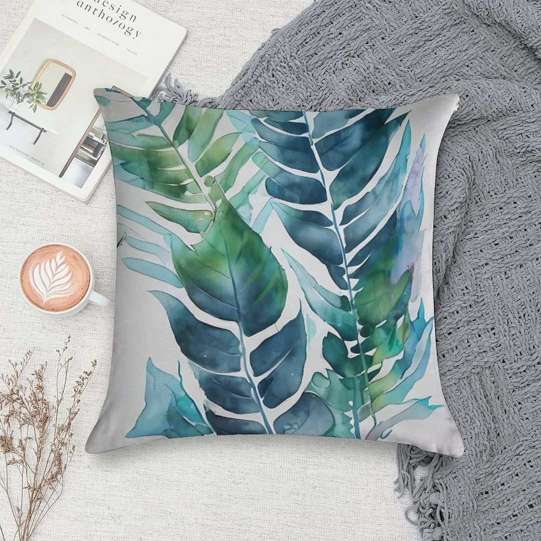 Tropical Blue Green Paradise Watercolor Leaves Soft Style Accent Throw Pillow