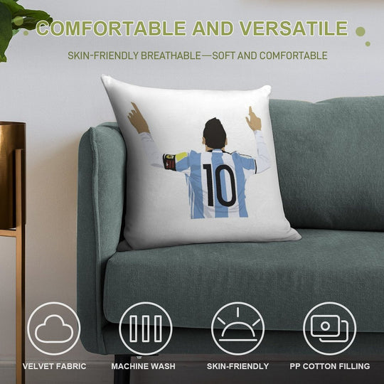 Lionel Messi Sticker Soft Reinforced Edging Throw Pillow