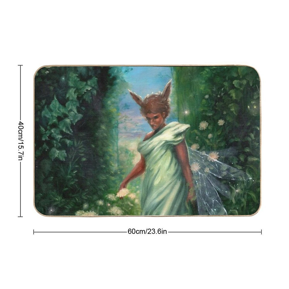 Flower Moon - Oil Painting of Fairy Man in Flowers  Odorless Bath Mat