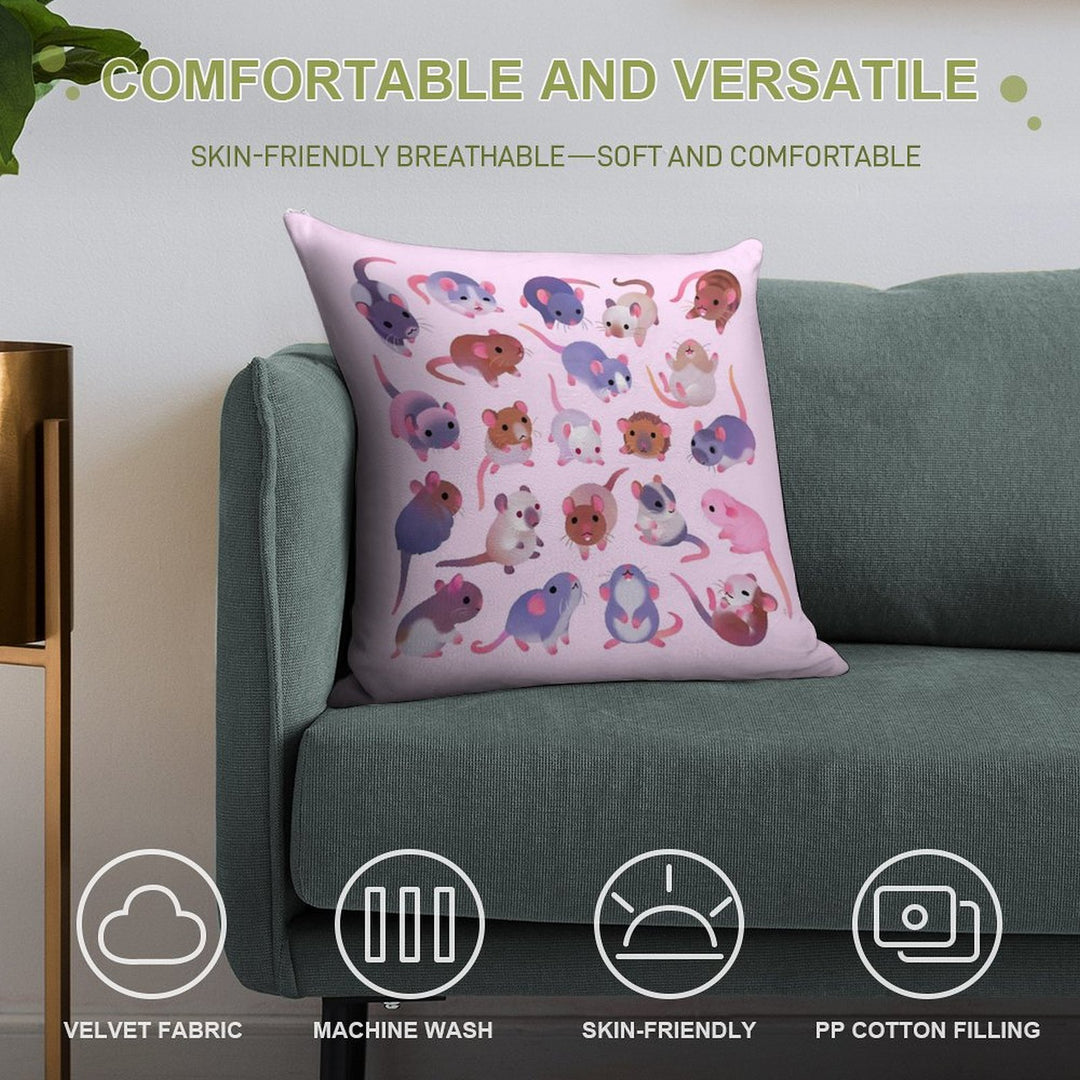 Fancy Rat - Pink Soft Anti-Pilling Throw Pillow