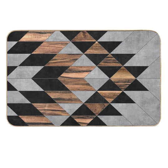 Urban Tribal Pattern No.10 - Aztec - Concrete And Wood  Fade-Resistant Bath Mat
