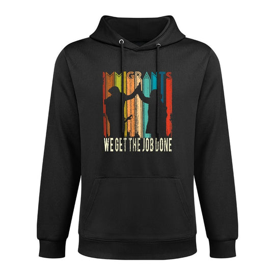 Funny Immigrants Retro We Get The Job Done - Mens Black Classic Fit - Size Small Adjustable Hood Hoodie