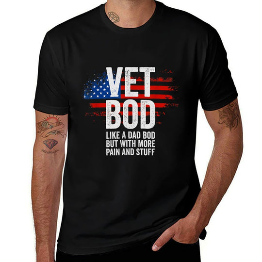 Funny Veteran Ts For Men American Vet Bod Like Dad Bod  Vintage-inspired T-Shirt