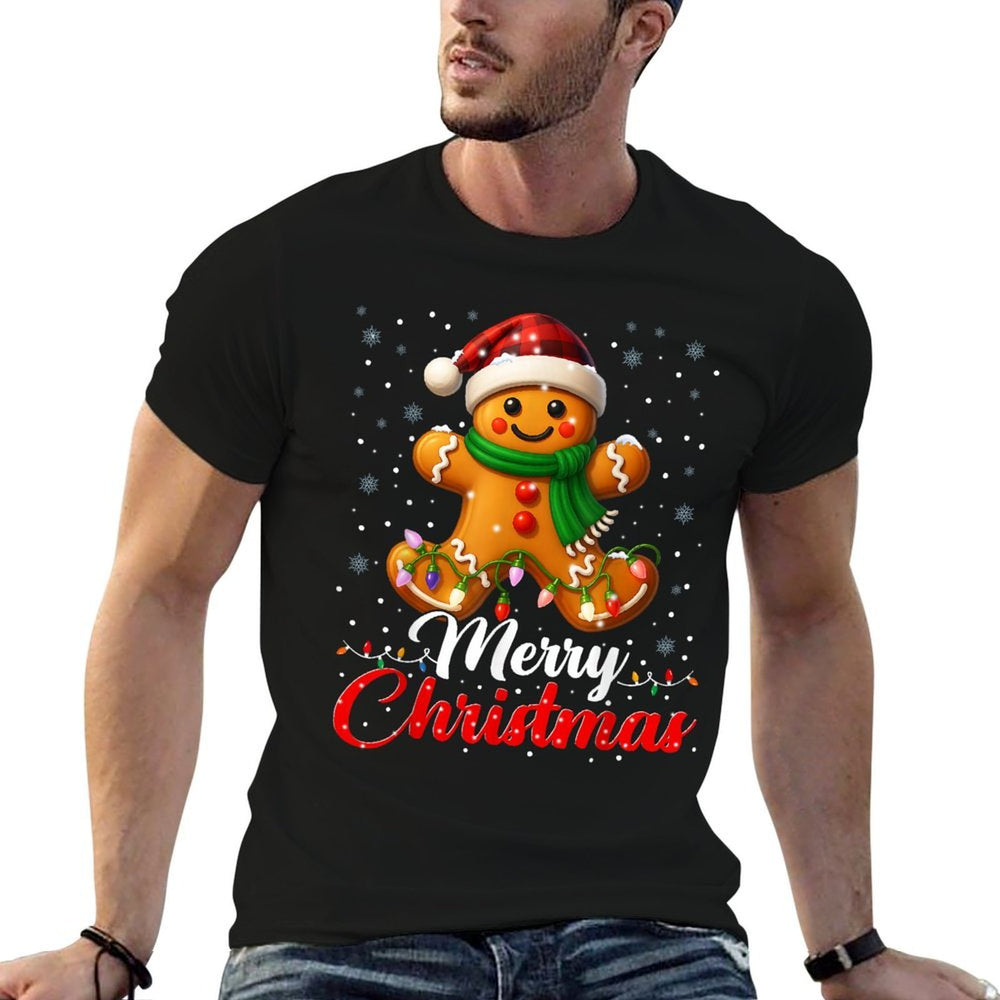 Merry Christmas Gingerbread Xmas Lights Matching Family Kids  Lightweight T-Shirt