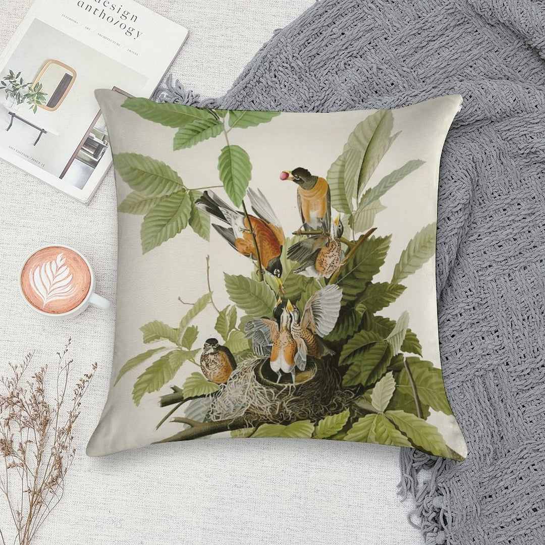 American Robin - John James Audubon Birds of America Soft Short Plush Fabric Throw Pillow