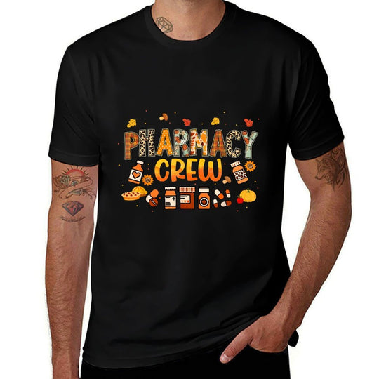Pharmacy Crew Pharmacist Squad Autumn Fall Leaves Pumpkin  Heathered Texture T-Shirt