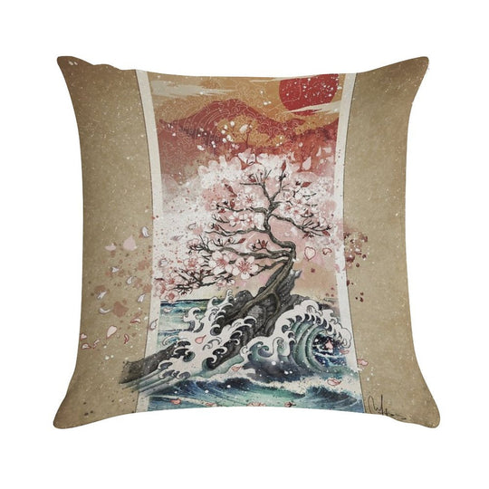 Sakura Blossom Waves Soft High-Density Material Throw Pillow