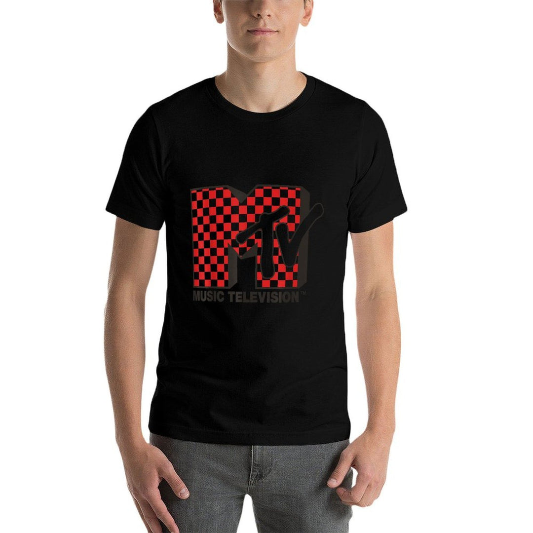 MTV Logo With Red Checkered Print  Summer-ready Fabric T-Shirt