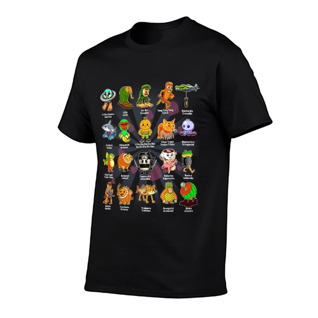 Types of Italian Brainrot Meme Character Hand Drawn for Kids  Trendy Pattern T-Shirt