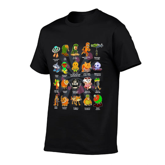 Types of Italian Brainrot Meme Character Hand Drawn for Kids  Trendy Pattern T-Shirt