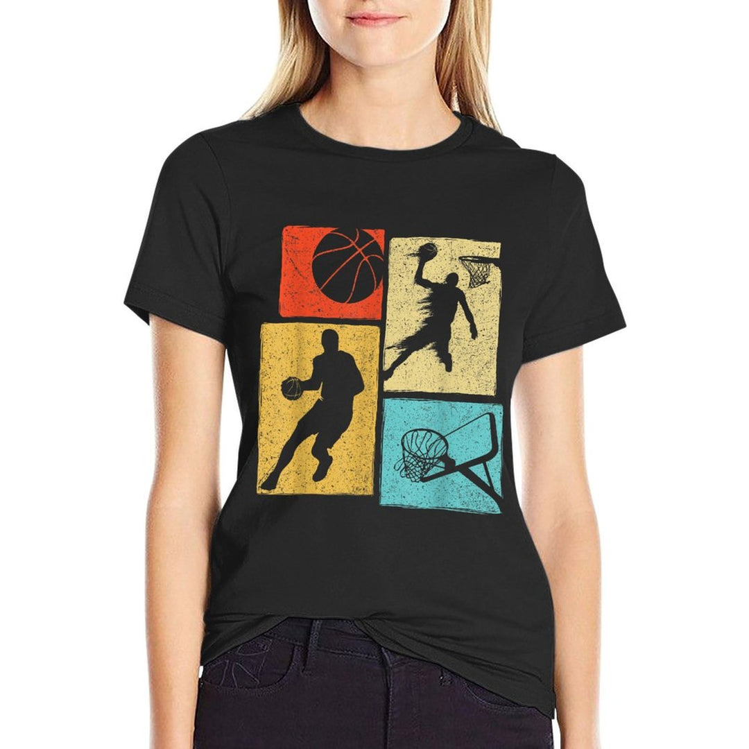 Basketball Players - Colorful Ball Hoop Sports Lover  Oversized Silhouette T-Shirt