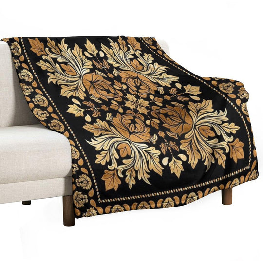 Oriental Vintage Damask Ornament - Black And Gold All-season Throw Blanket