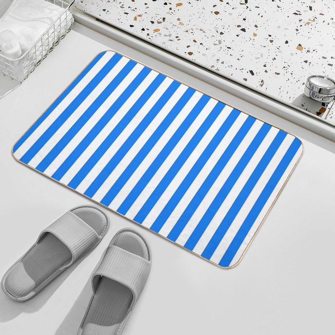 Vertical Blue And White Striped  Toxin-Free Bath Mat