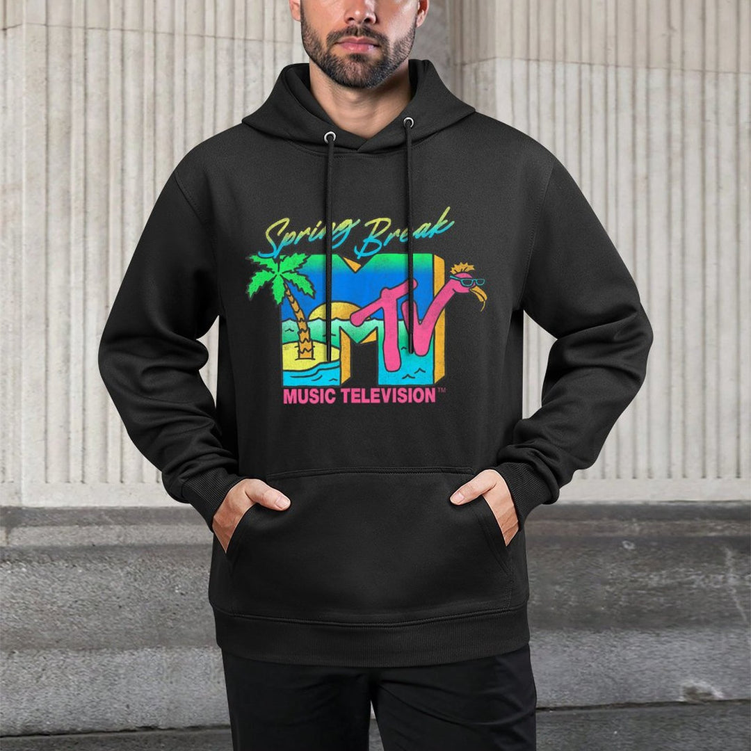 MTV Retro Spring Break Neon Flamingo Party Island Logo Adjustable Hood Hoodie